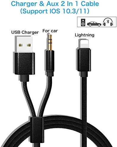 Aux Cord for iPhone 7, iPhone 7 Plus Aux Adapter, USB charging plug/3.5mm Audio Cable Lightning Car Aux Charger Adapter for iPhone 7/7 Plus, Perfect for Car/Home Stereos(Supports iOS 10 / 11)