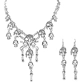 Pirate Necklace Earring Set for Women Punk Multi-Level Skull Tassel Charm Necklace Earrings Costume Gothic Fashion halloween Horror Skull Pirate Accessories Costume Jewelry