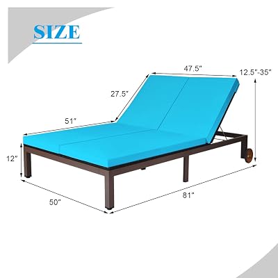 Buy Tangkula 2 Person Patio Lounge Chair Outdoor Rattan Double Wicker Daybed Chaise Lounge Chair With Adjustable Backrest Wheels Cushion Patio Sofa For Garden Lawn Backyard Turquoise Online In Indonesia B08ndgv248