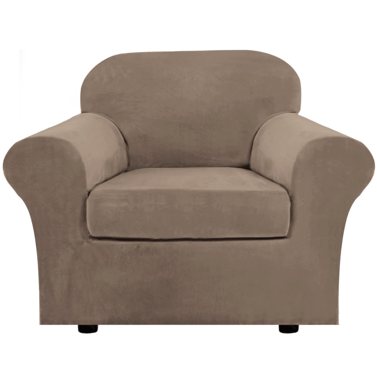 Photo 1 of H.VERSAILTEX Rich Velvet Stretch 2 Piece Cover Chair Slipcover Sofa Cover Furniture Protector Couch Soft with Elastic Bottom Chair Couch Cover Width Up to 49 Inch (Chair, Mocha)