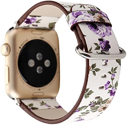 Rykimte Smart Watch Band For Apple Watch iWatch Chromatic Colorful Rainbow Flower Leather Strap Wrist Bracelet Replacement Wristband With Metal Adapter For Women Girls Ladies (Flower J 42mm)