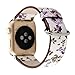 YOSWAN Bracelet for Apple Watch, National Black White Floral Printed Leather Watch Band 38mm 42mm Strap for Apple Watch Flower Design Wrist Watch Bracelet (White+ Purple flower, 38mm)