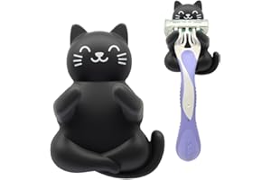 JMYROG Black Cat Waterproof Silicone Razor Holder, for Shower Room Bathroom Kitchen Living Room Office Hanging Razors Plugs Towels, Black Cat Decor for Women, Funny Gifts for Cats Lovers Cats Mom Dad