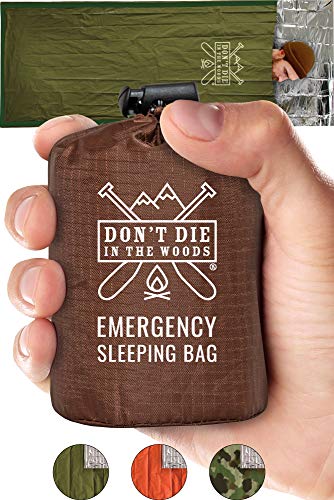 Emergency Sleeping Bag With Hood | Ultralight, Waterproof, Thermal Mylar Sleeping Bag Liner | Survival Bivy Space Blanket Bivey For Hiking, Bushcraft, Earthquake Prep, Surplus Camping Gear Army Green