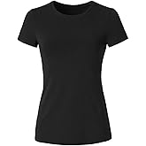 JSCEND Women's Crewneck Short Sleeve Slim Fitted T-Shirt Solid Basic Tee Stretchy Casual Top
