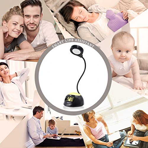 [New Version] iCKER 12 LED Desk Lamp with Alarm Clock for Bedrooms, Eye Protection Lamp for Readers, Kids, Students, Dual USB Ports Desk Clock for Phone Charging, Changeable Colors Nightlight, 7W - Thumbnail 6