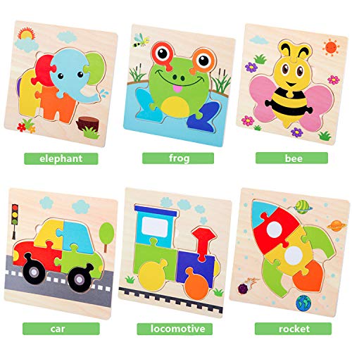 HighFun Wooden Jigsaw Puzzles for Kids Ages 2 3 4 5 Years Old,Wooden Animals & Vehicle Puzzles Set for Toddlers,Preschool Education Learning Puzzles Toys for Boys and Girls