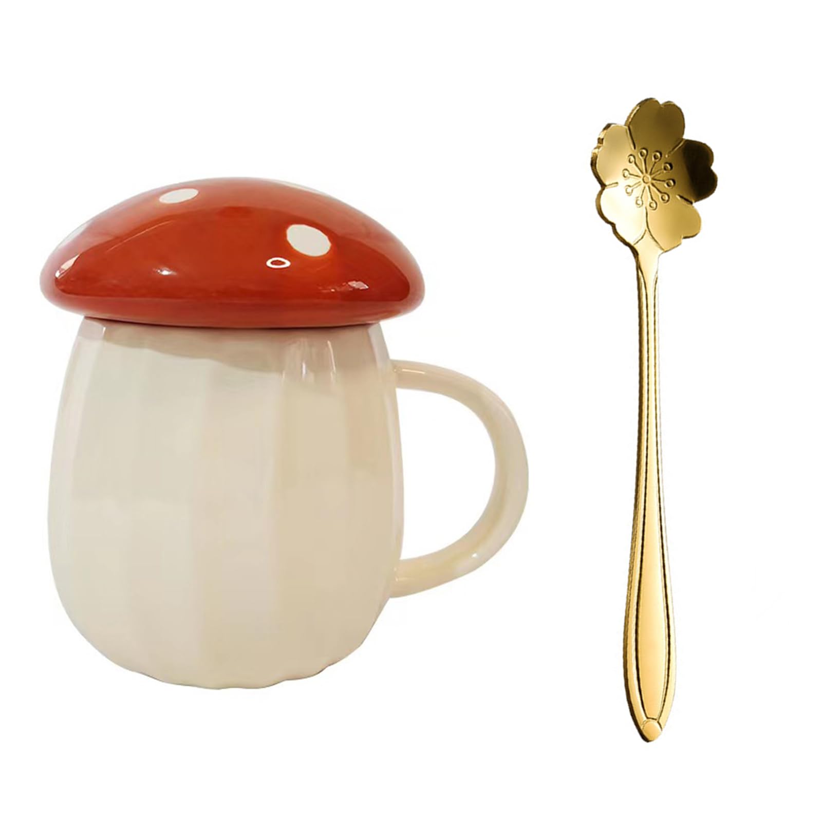 soulnioi Mushroom Mug, Ceramic Mushroom Coffee Mug with Lid and Blossom Spoon, 250ML Cute Cartoon Tea Milk Mug Cup for Gift - Brown