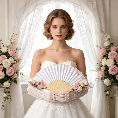 TranRantic 14 Pièces Eventail Mariage, Eventail Blanc en Papier Portable, 21 cm Lot Eventails Boi Pliant, Éventail Personnalisable pour Cadeaux Mariage, Bricolage, Fête, Danse et Décoration