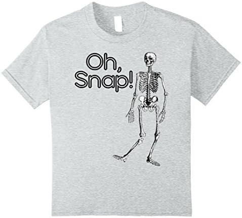 Kids Halloween T-Shirt Funny Skeleton Broken Leg Oh Snap 10 Heather Grey