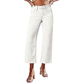 Allimy Women's High Waisted Straight Ankle Wide Leg Ripped Jeans Frayed Hem Stretchy Capri Denim Pants