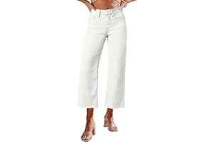 Allimy Women's High Waisted Straight Ankle Wide Leg Ripped Jeans Frayed Hem Stretchy Capri Denim Pants