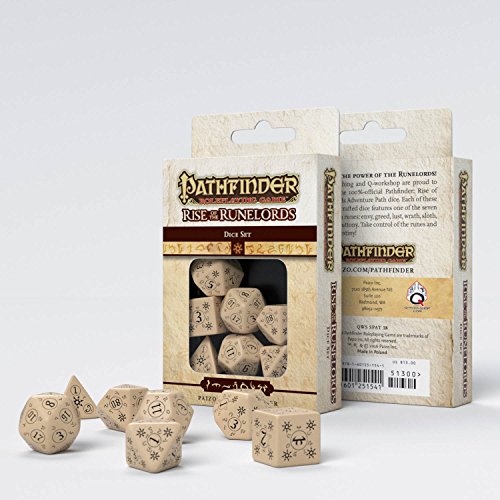 Q-workshop's Pathfinder 7 Dice Set - Rise of The Runelords (Beige-Black )
