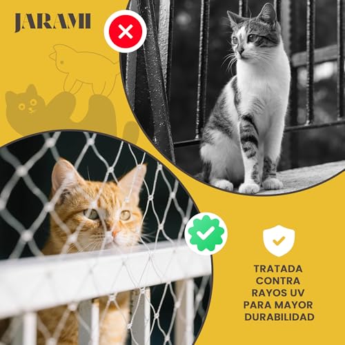 JARAMI - Cat Net Terrace with Accessories Included - Reinforced Cat Net 8 x 3 m - Strong and Durable Mesh for Balcony, Terrace and Window - Balcony Protective Mesh.