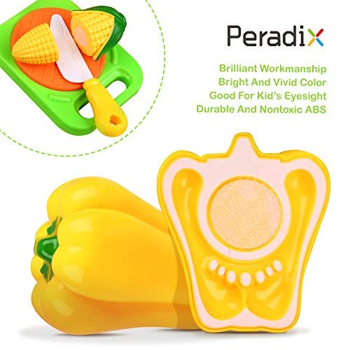 Peradix Schneidegemüse Spielzeug Kunststoff Lebensmittel Kaufladen Zubehör 14 PCs mit Schneidebretter Schneidermesser und Süße Schütze,Mehrweg (Gemüse)