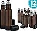 Roller Bottles for Essential Oils – 12 Pack 10 ml Glass Tall Roll On Refillable Empty Amber Bottles with Stainless Steel Roller Ball Cap Bulk – DIY Perfume Aromatherapy – Bulk Essentials