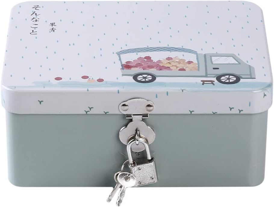 LWANFEI Money Deposit Box Mini Cash Savings Boxes Small Storage Organizer with Keys Home Desktop Coin Gift Case,Fruit
