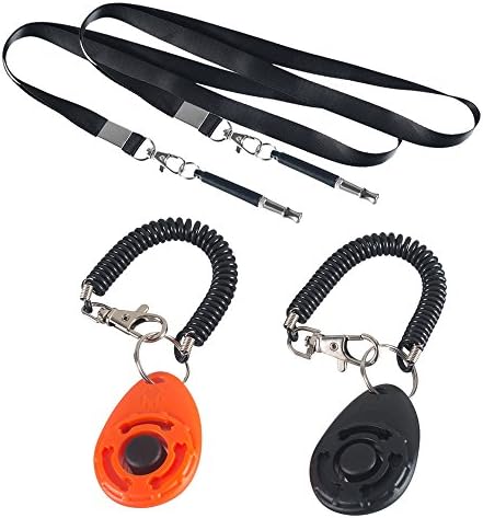 Tebery 2 Pcs Ultrasonic WhistCall Dog Whistle for Training with Free Lanyard and 2 Pcs Dog Training Clicker with Wrist Strap