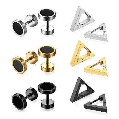 Assorted 6 pairs punk rock stainless steel triangle hoo…