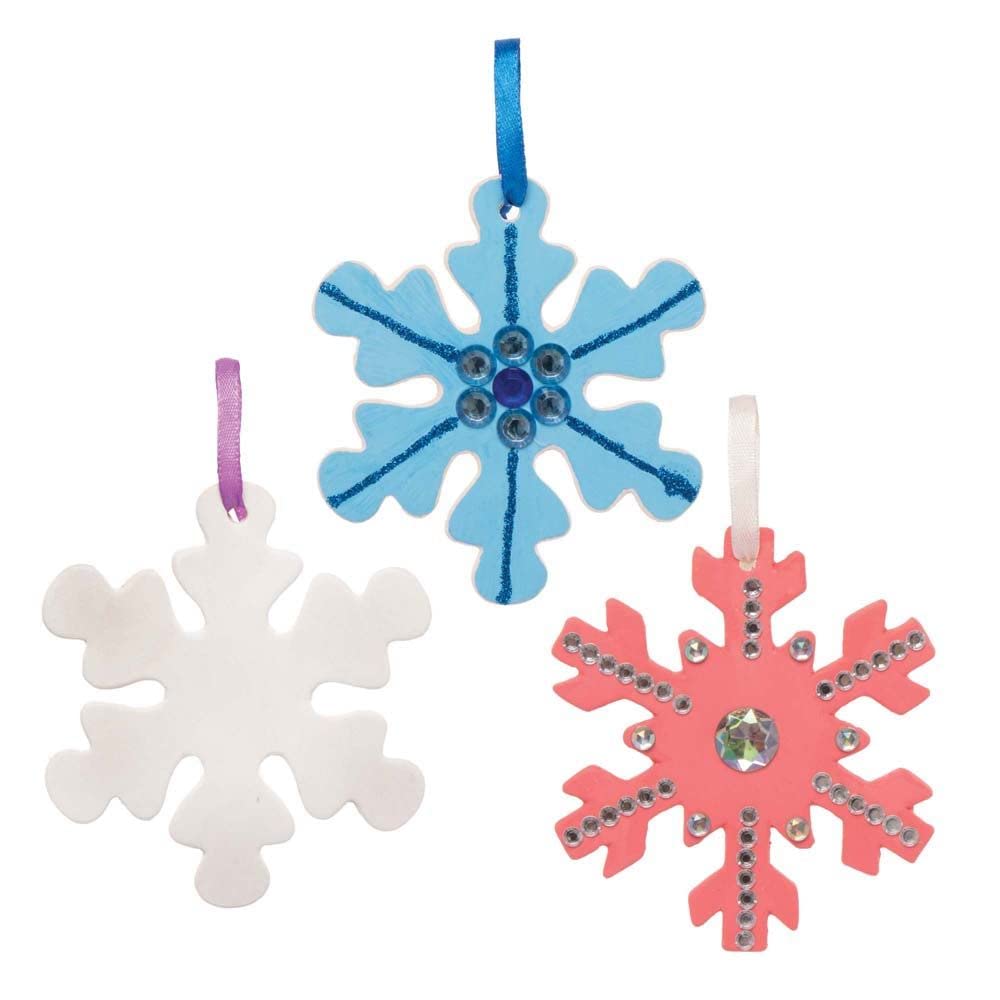 Baker Ross FE866 Snowflake Ceramic Decorations - Pack of 5, Make Your Own Decorations, Christmas Ornament, Ideal Arts and Crafts Project for Kids to Decorate and Hang