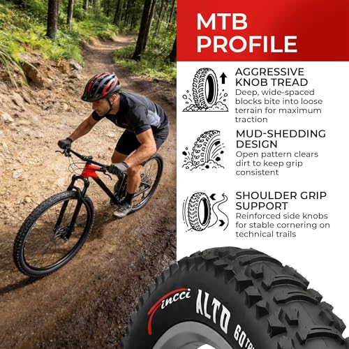 Fincci Copertone MTB 26 x 1,95 Pollici - Coppia Pieghevole Pneumaticos 60 TPI - con 2x Valvole Interne Cameras d’Aria - per MTB Montagna Ibrida Bici Bicicletta - Confezione da 2