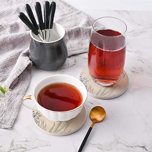 Absorbent Stone Coasters with Metal Holder-set of 6-4" x 4" -1/4" Thick,Absorbent,Heat-Resistant - Round Edges Best for Drinks in Office Home or Cottage