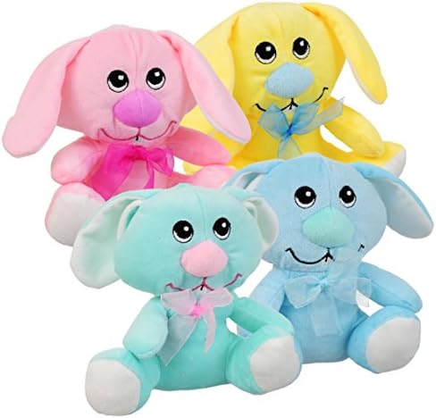 4 Small 6 inch Soft Plush Stuffed Easter Bunny Rabbit Toy for Kids Boys Girls Baby Basket Bundle of 4 - Pink, Yellow, Blue, and Green