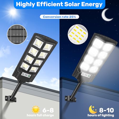 PEAKRO Farolas Solares Exteriores 2 Pack, Potente 600W Farola Solar con Sensor de Movimiento,Control Remoto, 6500K IP65 Impermeable Foco Solar Lampara LED Luz de Seguridad para Jardín, Patio, Garage