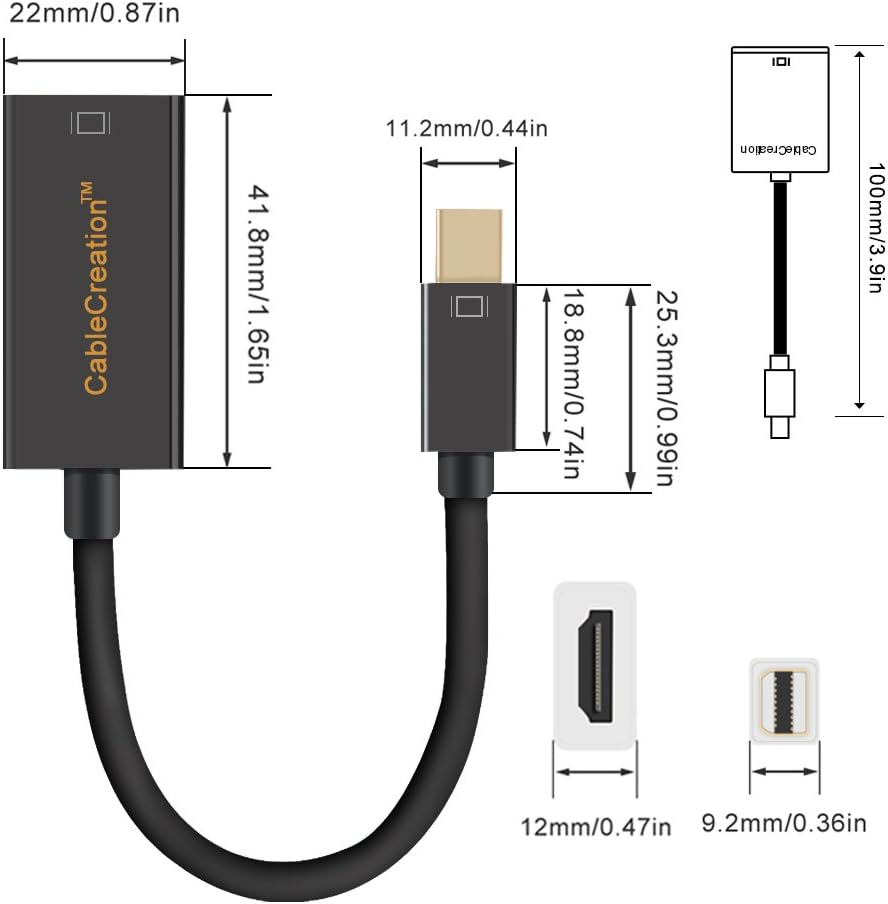 CableCreation Active Mini Displayport to HDMI Adapter 4K @ 30Hz, Mini DP (Thunderbolt Port 2) to HDMI Audio & Video Cable Compatible with HDTV, MacBook Pro, iMac, Surface Pro, Black: Electronics