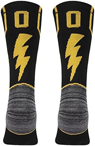 KitNSox Adult Youth Mid Calf Cushion Team Sports Number Socks for Basketball Football Baseball Gold/Black