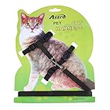 Pecute Pet Cat Lead Leash Halter Harness Kitten Nylon Strap Belt Safety Rope Adjustable Cat Dog Collar (Black)