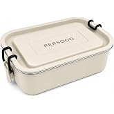 Persogo Stainless Steel Bento Box, Metal Lunch Box, 30 oz, White Sand | Secure locking clips, leak-resistant lid, 900 ml single compartment, powder-coated finish, work, travel and meal prep