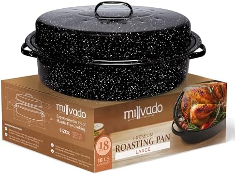 Millvado Granite 18 Roasting Pan: Large Turkey Oven Roaster Pan