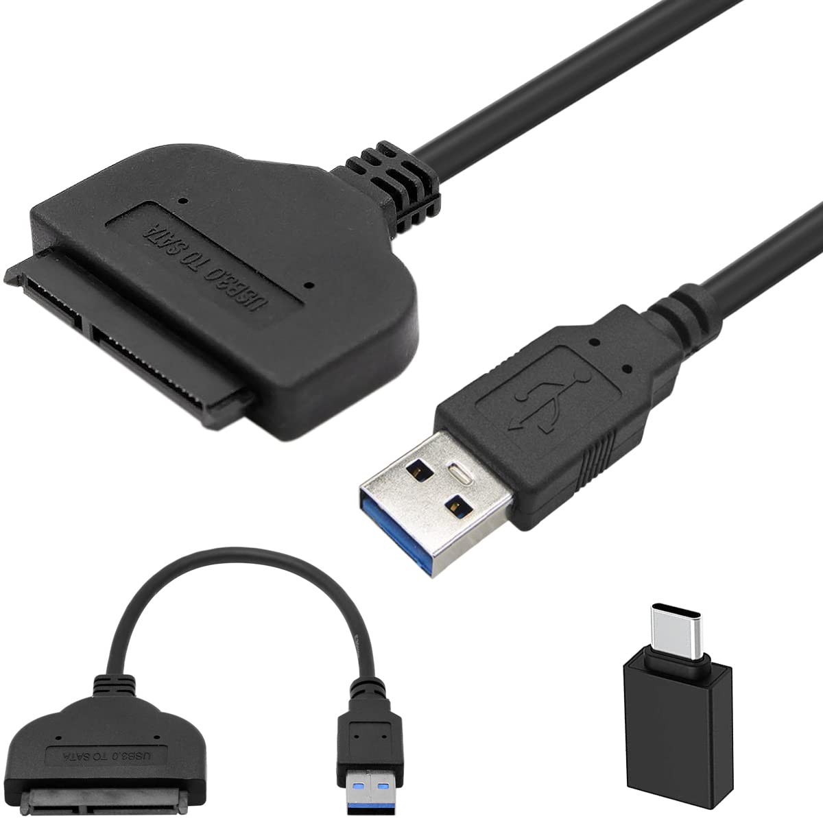 Xiatiaosann USB 3.0 to SATA Adapter Cable for 2.5" SSD HDD Drives Disks, SATA III to USB External Converter Cord Data Transfer, with Type A to USB Type C Connector