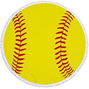 Thick Terry Round Beach Towels, Round Beach Blanket, Round Beach Mat Yoga Mat with Tassel (Softball)