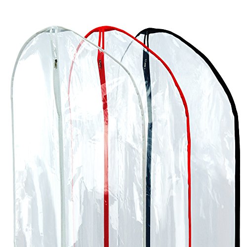HANGERWORLD 40" Showerproof Suit Garment Cover Bags, Pack of 6, Clear with Mixed Trim Colors - Thumbnail 2