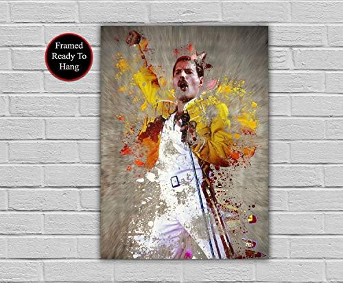 Freddie Mercury Queen Frontman Singer Framed Canvas Wall Art Picture Poster Print (20x16 inch)