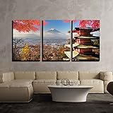 wall26 - 3 Piece Canvas Wall Art - Mt. Fuji with Fall Colors in Japan for Adv or Others Purpose Use - Modern Home Decor Stretched and Framed Ready to Hang - 24