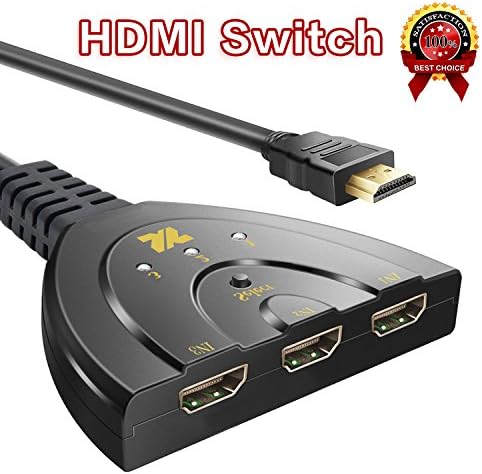 HDMI Switch with High Speed Pigtail Cable 3 Ports Auto Splitter can Support HD 1080P, 3D Player HD Audio