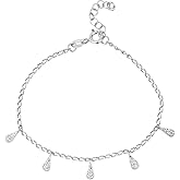 Vanbelle Jewelry Sterling Silver - Rhodium Plated with 925 Stamp - Dangling Textured Charm Bracelet - Beautifully Handmade for Women - 16.5cm Long + 2.5cm Extender
