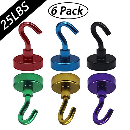 Youngneer Strong Magnetic Hooks 25LBS Multi-Colored Heavy Duty for Cruise Refrigerator Kitchen Powerful Metal Magnet Wreath Grill Tool Utility Hanger Dia 20mm Color 6 Pack
