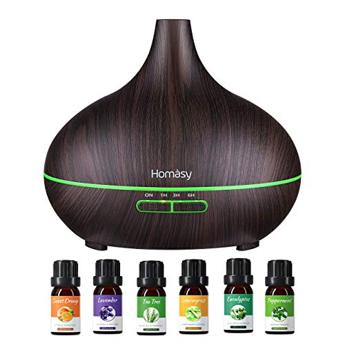 VicTsing 500ml Aromatherapy Diffuser with Essential Oil Set, Oil Diffuser with 100% Pure Essential Oils, Cool Mist Humidifier with Auto Shut-off, 4 Timer, 14 Color Lights, Gift Set for Home, Black