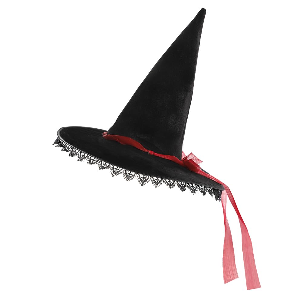 JNGUOSICN Women Halloween Witch Hat with Bowknot Wide Brim Pointed Wizard Hat Wizard Costume Headwear Halloween Fancy Dress Theme Party Cosplay Costume Accessory Prop