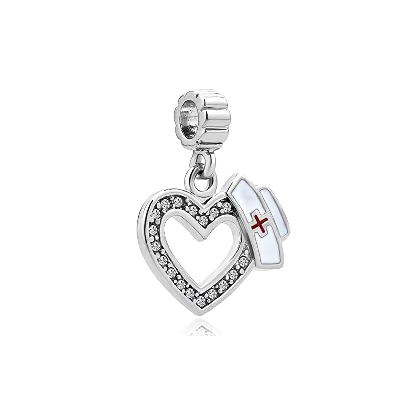 KunBead Jewelry Nurse Hat Cap Heart R.N Caduceus Nursing Cross Love Dangle Birthday Charms Compatible with Pandora Bracelet Necklace