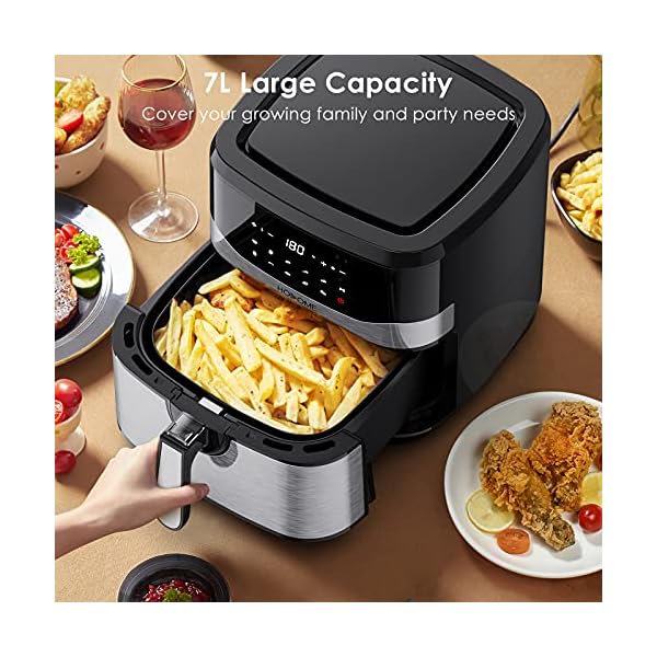 Air-Fryer-Hosome-Airfryer-for-Home-Use-7L-Large-Capacity-1800W-9-Preset-Menus-Rreheat-Digital-Touchscreen-TimeTemperature-Control-for-Air-Fry-Roast-Bake-Healthy-Oil-Free-Cooking Air Fryer, Hosome Airfryer for Home Use 7L Large Capacity 1800W 9 Preset Menus Rreheat Digital Touchscreen, Time/Temperature Control for Air Fry, Roast, Bake, Healthy Oil-Free Cooking