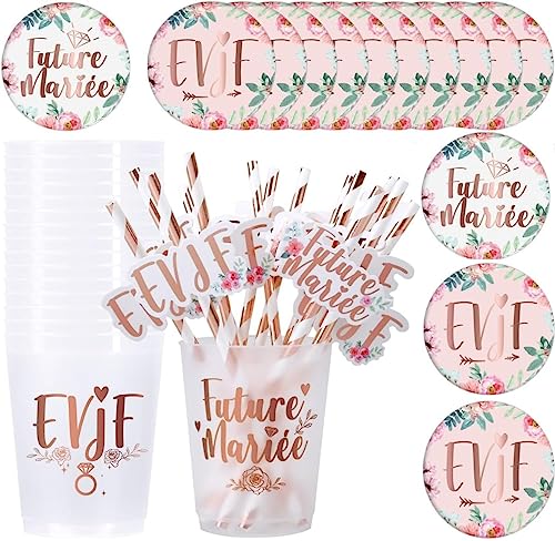 iZoeL EVJF Goblet Bride Future Badge Team Bride Accessory Kit 1+14 | EVJF Kit 1+14, Bride to be, Rose Gold, Cup, Badge EVJF, Team Bride, Paper Straw, Bride to Be, Decoration EVJF