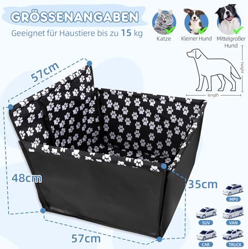 68x57x33 cm Wimypet Hunde Autositz wasserdichte, Haustier Autoschondecke mit Hund Sicherheitsgurt, Hundekorb für Rückbank Vordersitz Hund Sitzbezug Hundedecke Hunde Autoschondecke