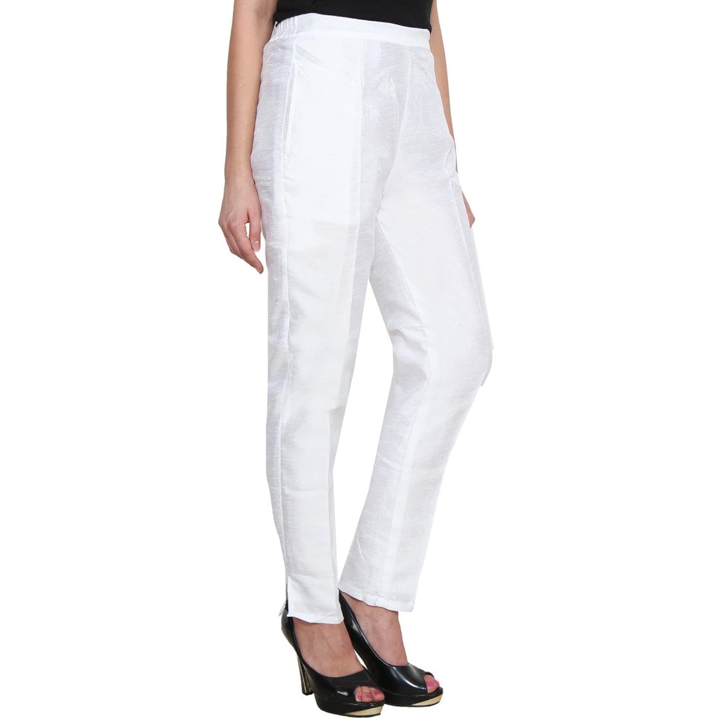 numbrave white raw silk pants with full length cotton lining for women