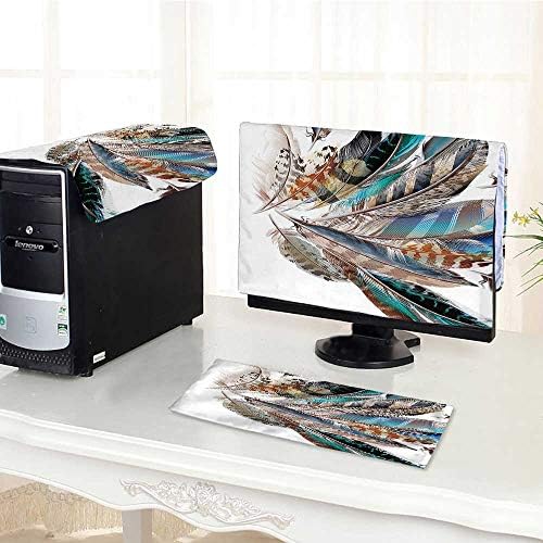 Jiahonghome dust Cover for Computer 3 Pieces Vaned Types and Natal Contour Flight s Skin Element Print Teal Brown Suit Computer dust Cover /26"