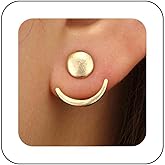 Sttiafay Boho Moon Ear Jackets Earrings Crescent Moon Stud Earrings Gold Sun Moon Earrings Minimalist Double Sided Round Earrings Jewelry for Women